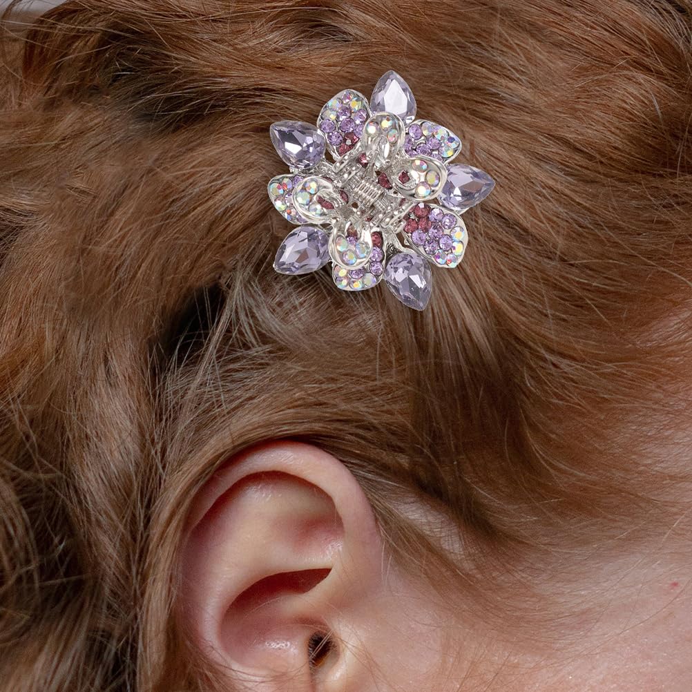 2pcs Small Hair Claw Clips Mini No-Slip Jaw Clips Rhinestone and Crystal Metal Jaw Claw Hair Clip Grip Crystals for Thick, Thin, Long or Short Hair - Image 2