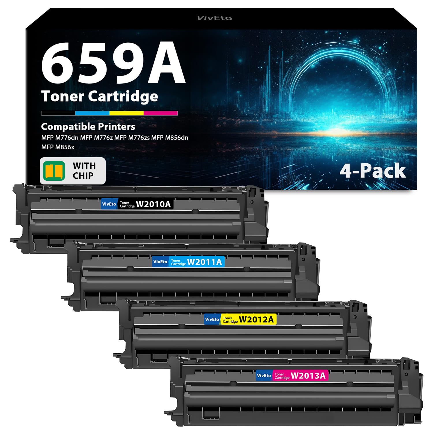 659A Toner Cartridge with Chip Replacement for HP 659A W2010A W2011A W2012A W2013A Toner Cartridge for Color Laser Enterprise MFP M776 M856x M856dn M776z M776dn Printers, 4 Pack 659A Toner Cartridges