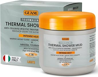 GUAM FIR Tourmaline Shower Mud Anti Cellulite Treatment 400ml, 3-Min Thermal Draining Seaweed Body Mask for Tummy, Legs & Buttocks, Fast-Rinse Firming Care for Daily Smoother-Looking Skin