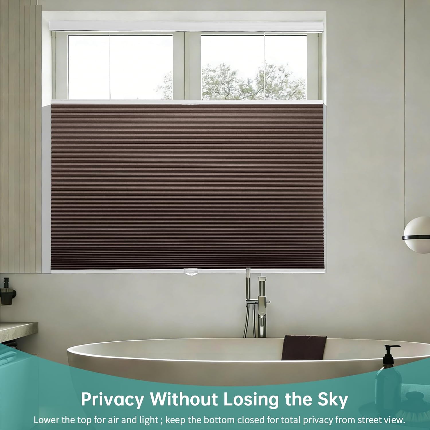 Changshade Top Down Bottom Up Blackout Cellular Shades, Cordless Honeycomb Blinds for Windows, Light Blocking & Total Privacy for Day Sleepers,Dark Brown,36" W*72" H