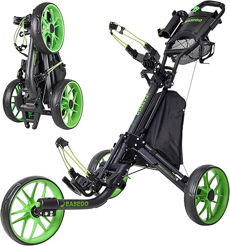 Carrito de golf con 3 ruedas carrito plegable para bolsa de golf con soporte para teléfonotazaparaguas, carritos de golf compactos de tracción de