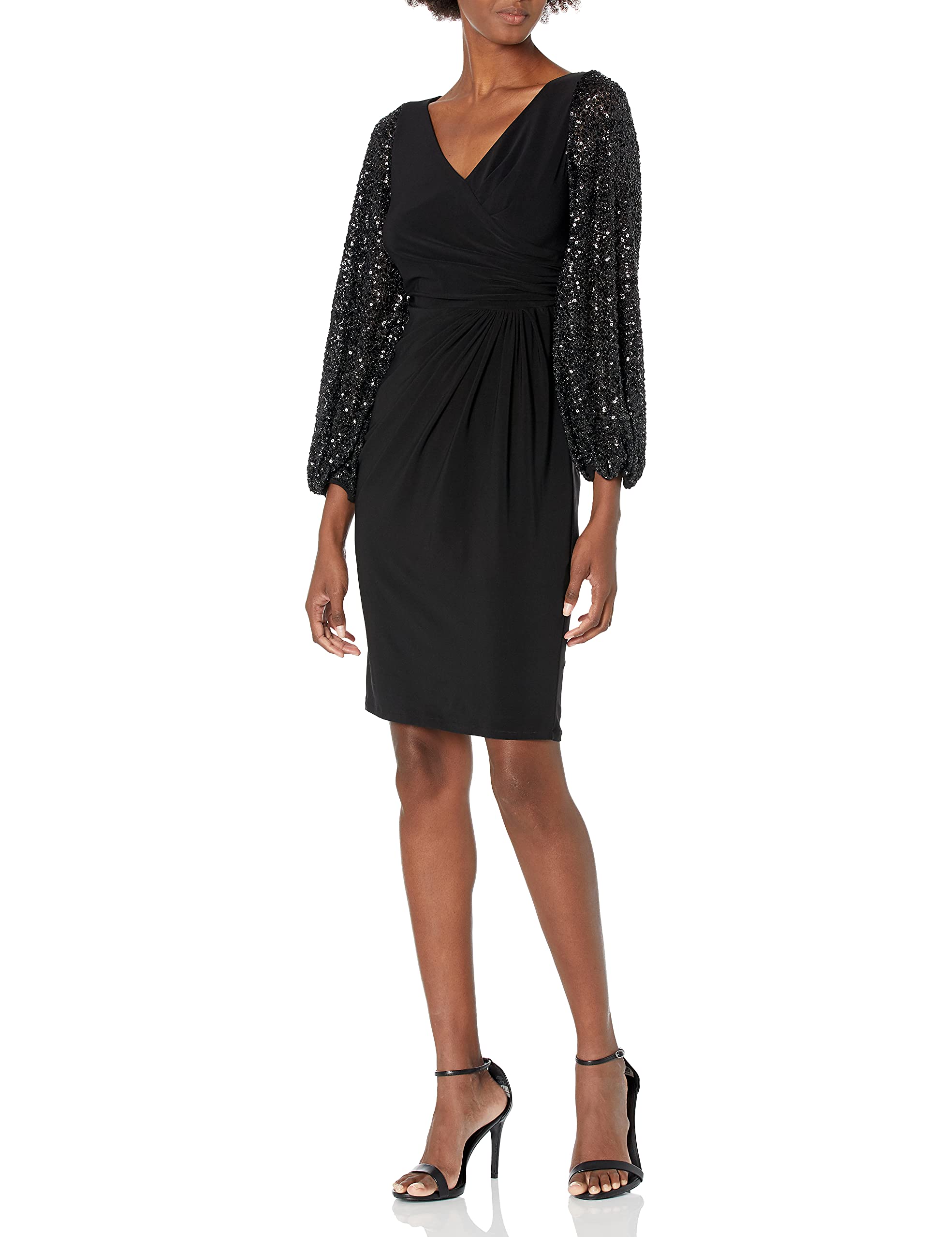 Adrianna Papell Women's Draped Jersey Cocktail Dress, Black, 4