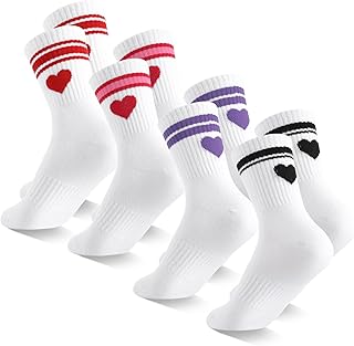 Calcetines de tenis para mujer, 4 pares de calcetines deportivos con corazones blancos de algodón 35-39