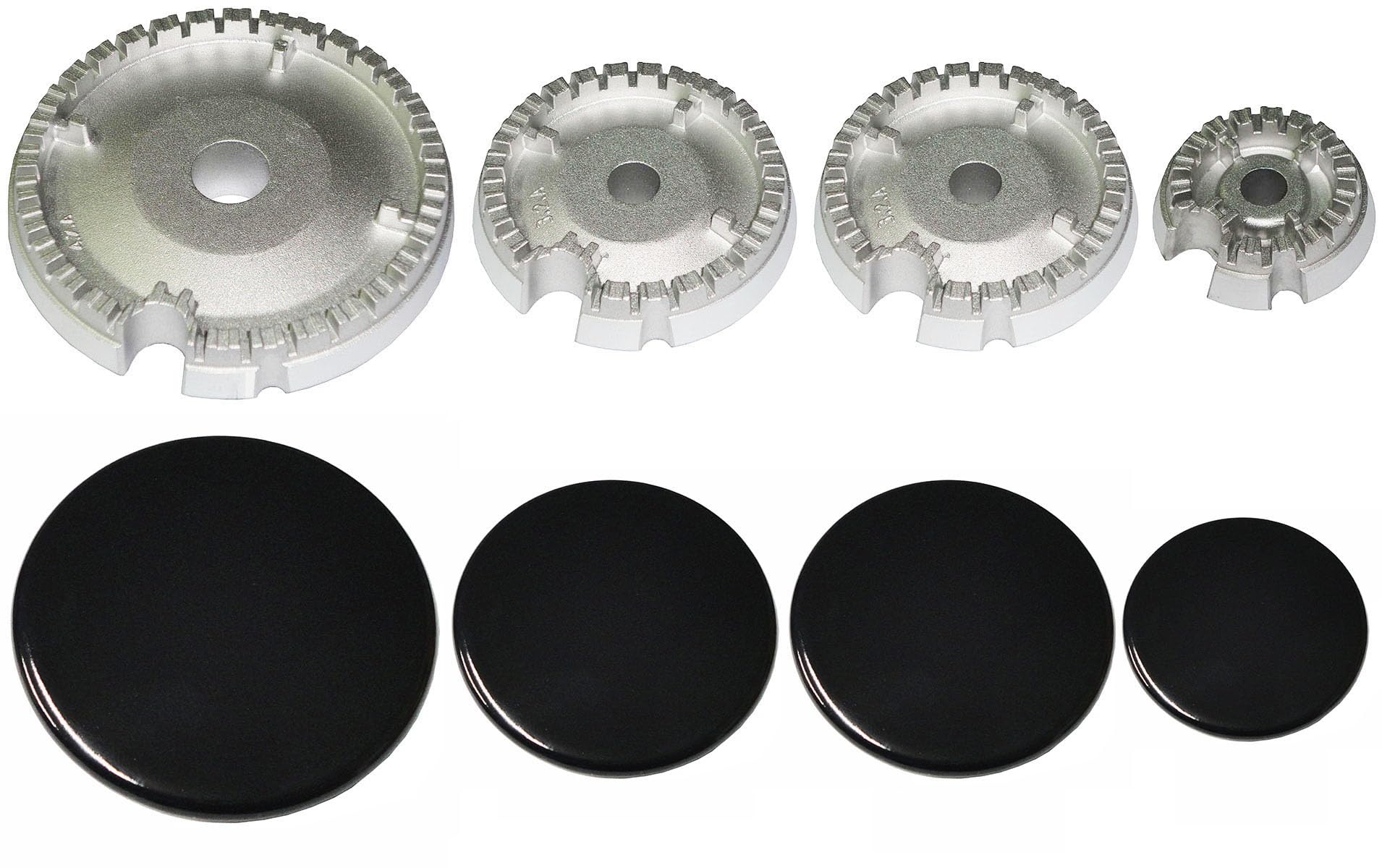 Bruciatori E Piattelli Spartifiamma Kit Ricambio Bruciatori Piattelli Spartifiamma Per Piani Cottura A Gas De'Longhi (4 Fuochi) - 8 Pezzi Bruciatori Fornelli A Gas - Foto 2