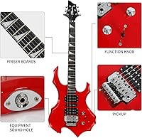 Vista 3 de Bullstar Kit de guitarra eléctrica, diseño Burning Fire de 36 pulgadas para principiantes con cuerpo de madera maciza secado al aire naturalmente, 6