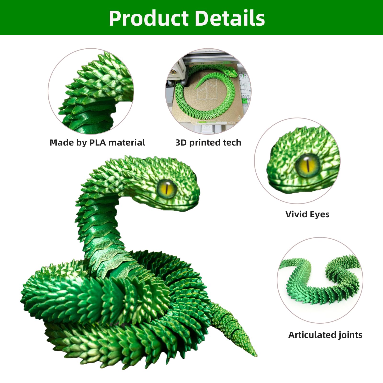 Large 3D Printed Snakes (24 inch-60cm) - Image 2