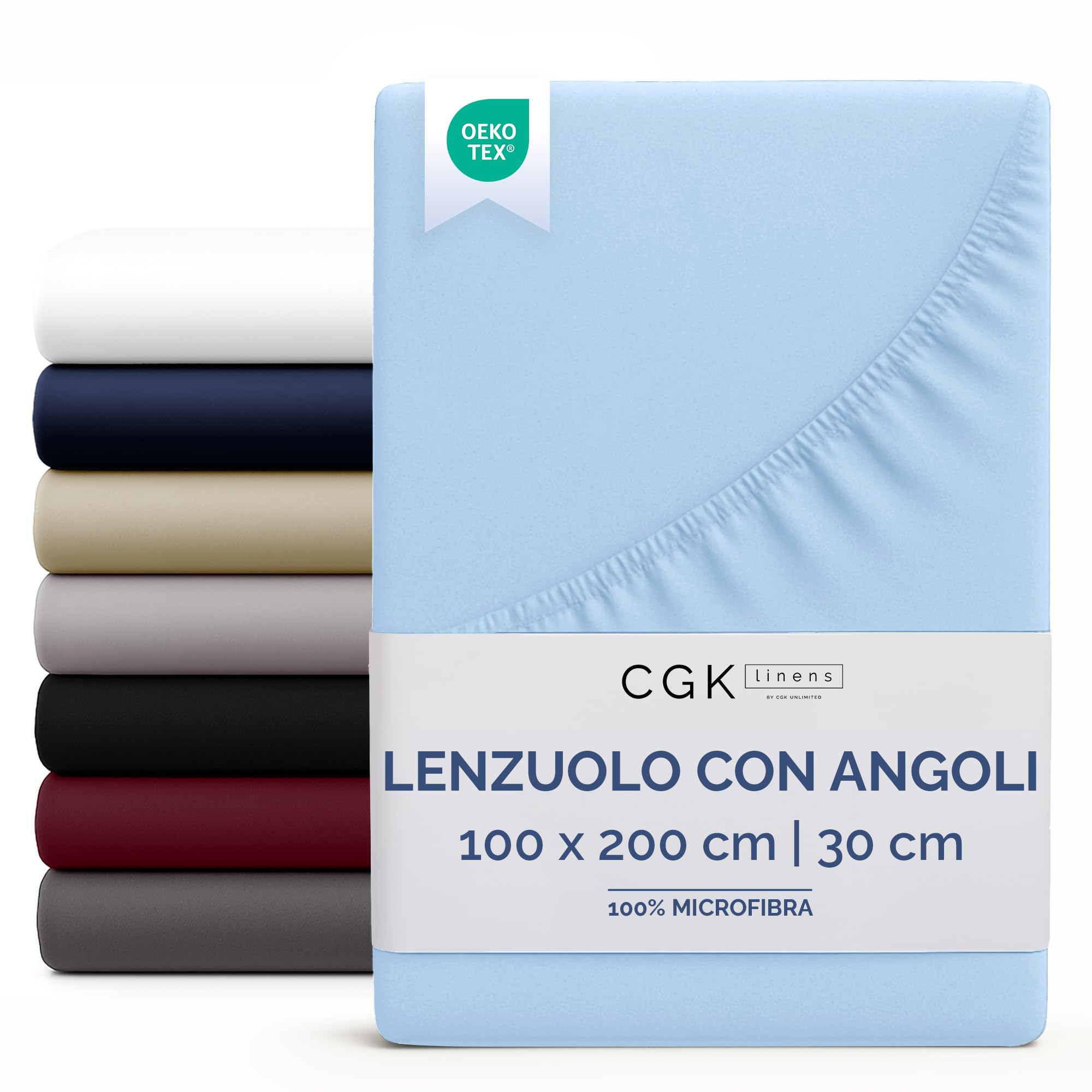 Lenzuolo con angoli 100x200 Azzurro, profondità 30 cm - Lussuoso lenzuolo con angoli - Per materassi fino a 30 cm (12") di altezza - Morbido, senza pieghe e traspirante - 100x200 - singola