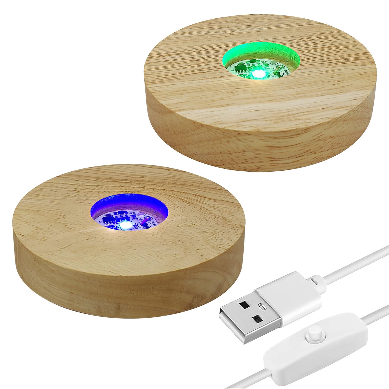 YWNYT 4 stks LED-verlichting displaybasis met afstandsbediening, 16 gekleurde ronde/vierkante houten verlichte basisstandaard voor 3D kristalglas hars kunst (8 cm vierkant