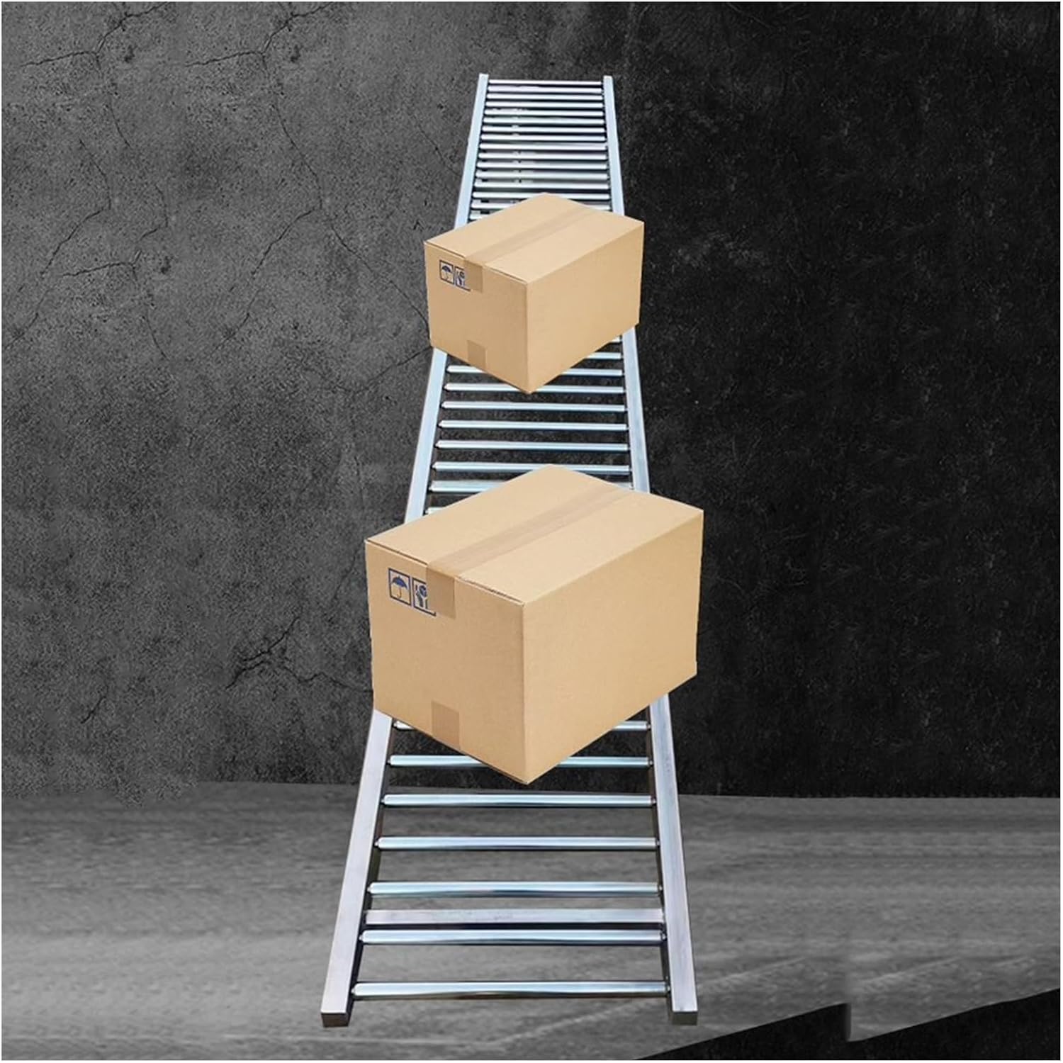 Light-Duty Gravity Roller Conveyor - Unpowered 2.5cm Galvanized Steel Rollers for Portable Warehouses & Factories, Ideal for Bucket Box Unloading (Silver, 40cm Width)
