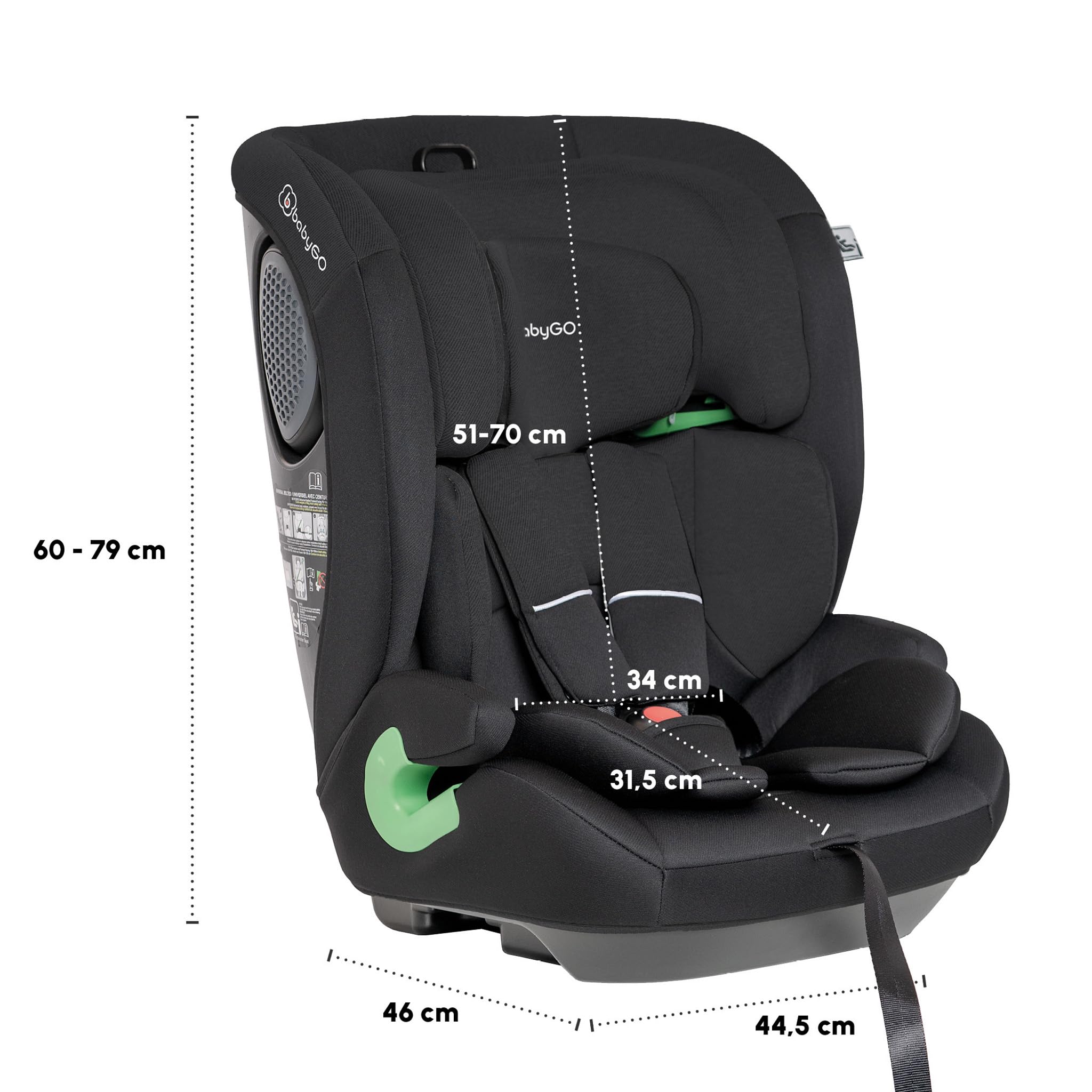 babyGO Lumo Kindersitz nach neuer I-Size Norm - Kindersitz/Autositz für Kinder (76-150 cm) Schwarz