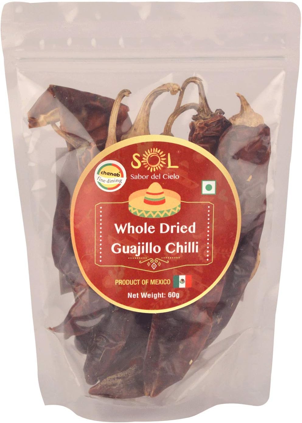 - Sol Whole Dried Guajillo Chillies with stem, 60g