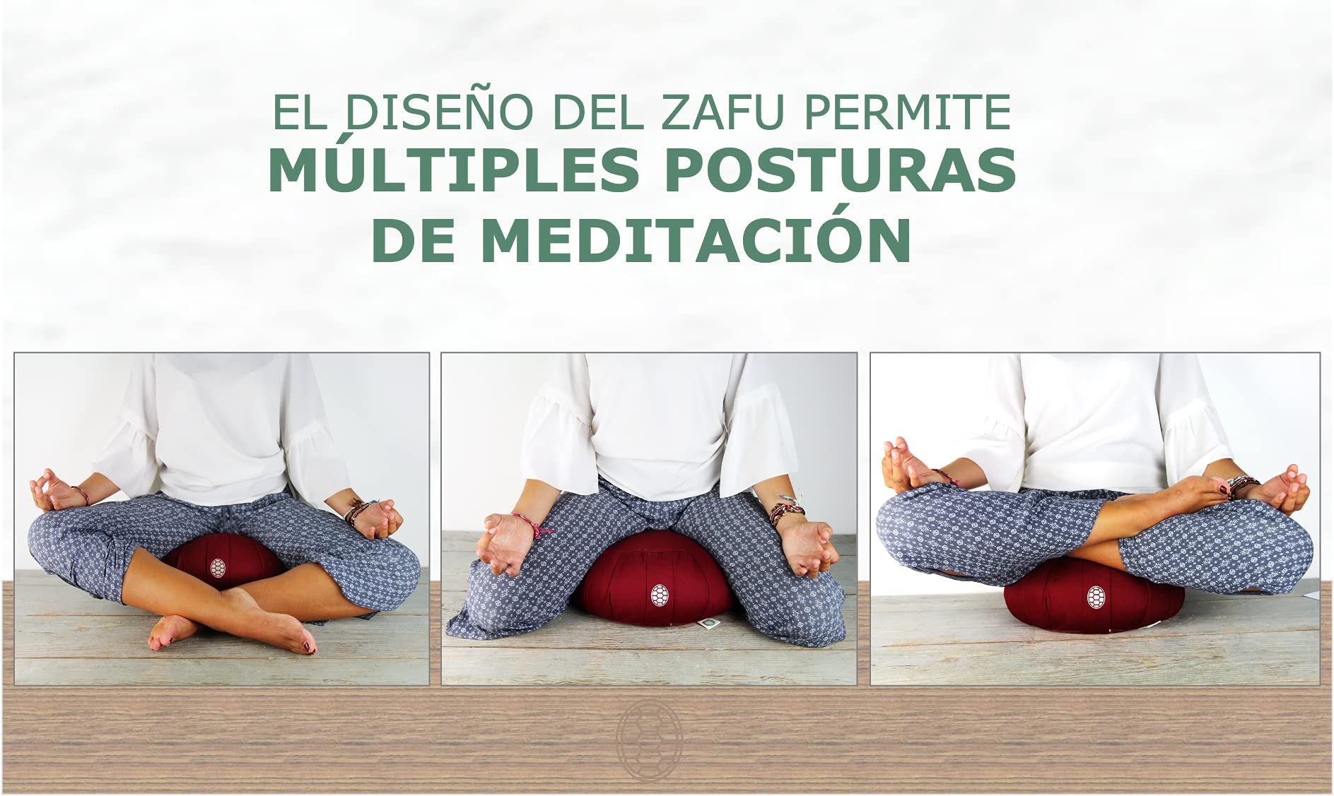 TORTUGA Meditation&Yoga - Cojín Zafu Relleno de Trigo sarraceno sostenible - Diseño con Cuerda -Altura 15cm- Funda algodón 100% Natural fácil Lavado -Meditación/Yoga