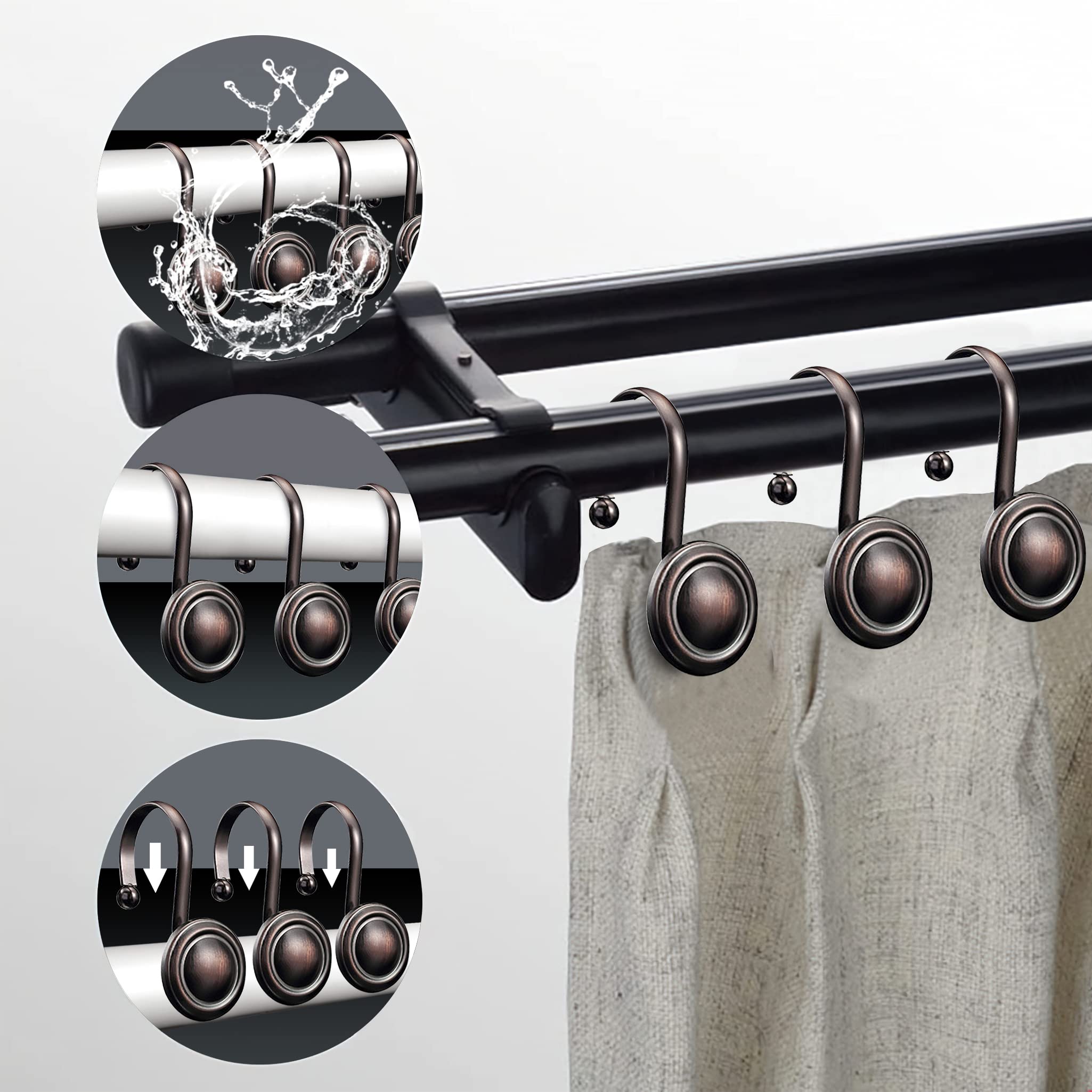 Bronze Shower Curtain Rings 12 Piece Set - Bronze Heavy Duty Shower Curtain  Hooks Rings Rustproof Metal - Bed Bath \u0026 Beyond - 41980237 Shower Curtain  Hooks Decorative, image size:2050x2050