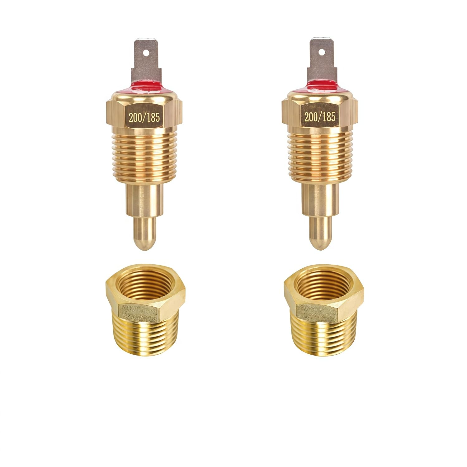 2 pcs 3/8" NPT Fan Thermostat Temperature Switch, 200'F On - 185'F Off, 3/8 Inch Pipe Thread-in Direct Fit Automotive Electric Radiator Cooling Thermostatic Temp Sensor for 10" 12" 14" 16" Fan