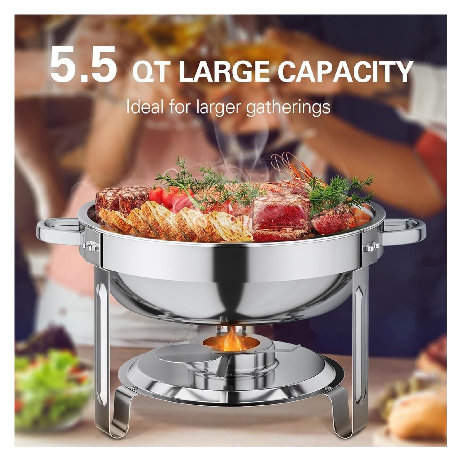 Chauffe-plats For Buffet, Rond En Acier Inoxydable Avec Support De Couvercle For Les Fêtes À La Maison, Rassemblements Noël Et Événements Chaleur Longue DuréE(1 PCS)