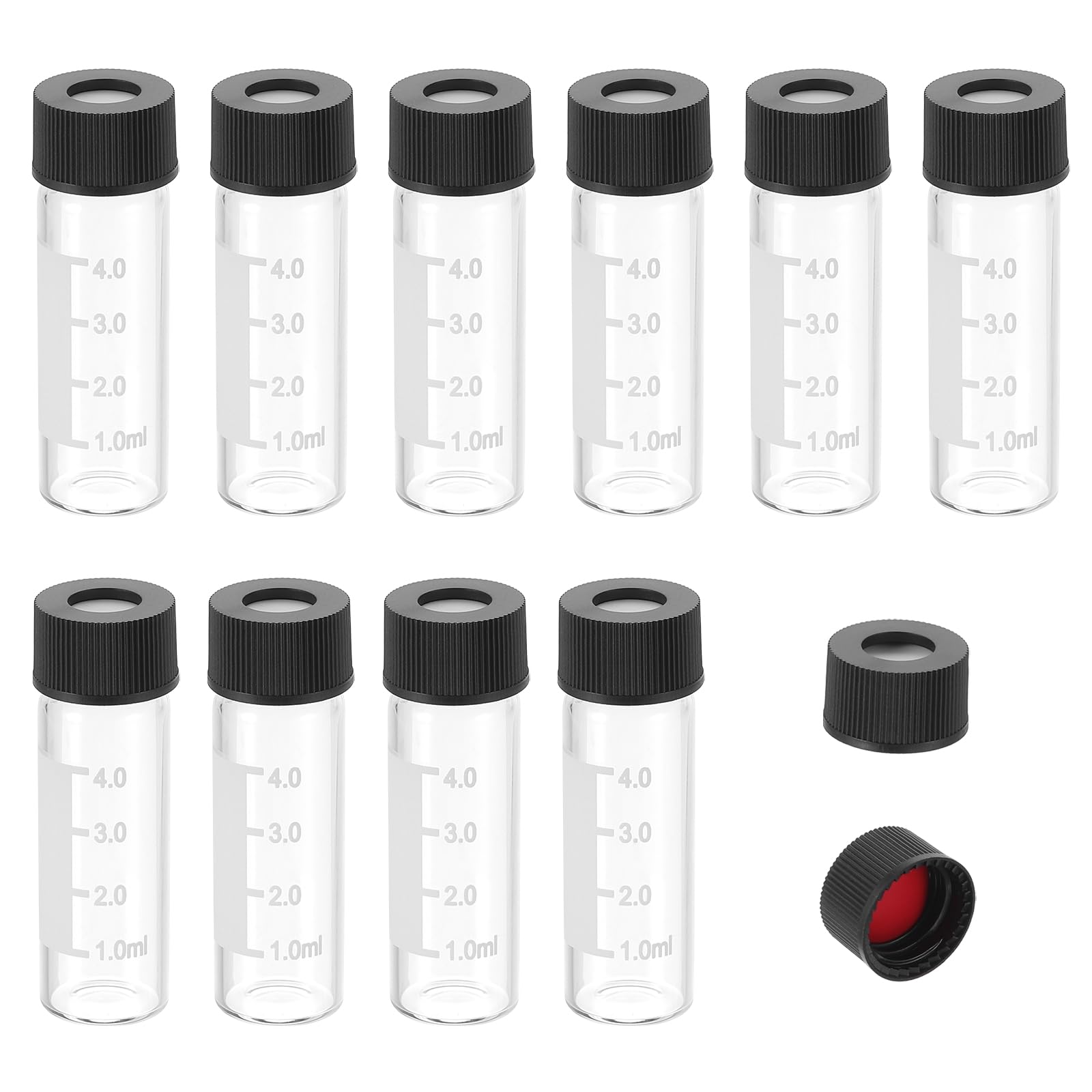 PATIKIL Vial Da 4ml Per Autosampler, Confezione Da 200 Con Setta Preforata Per HPLC/GC Vials 9-425 Vial Da Laboratorio Trasparenti Con Tappo A Vite.