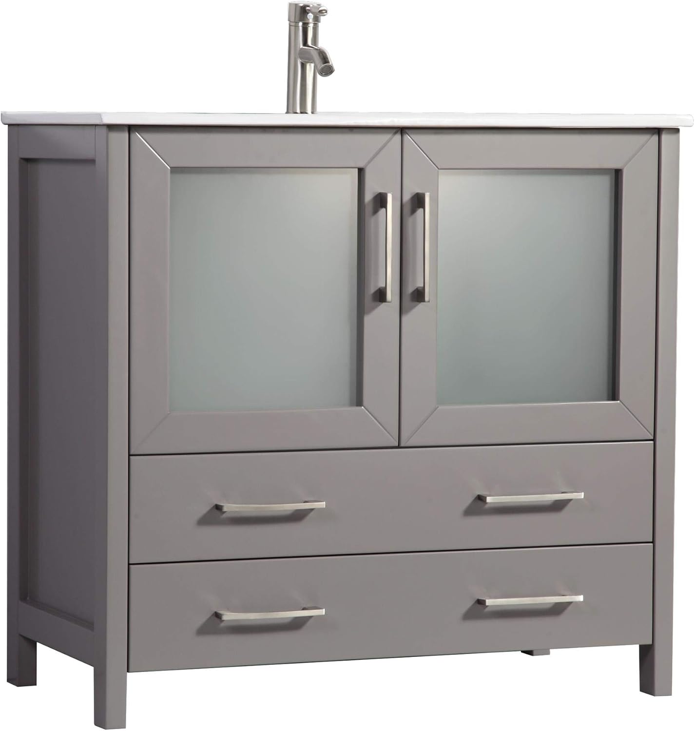 Vanity Art 36 Inch Under Mount Single Sink Bathroom Vanity Cabinet with 1 Mirror, Ceramic Top Bathroom Cabinet Compact Set with 2 Dovetail Storage Drawers and Brushed Nickel Handles, VA3036-G