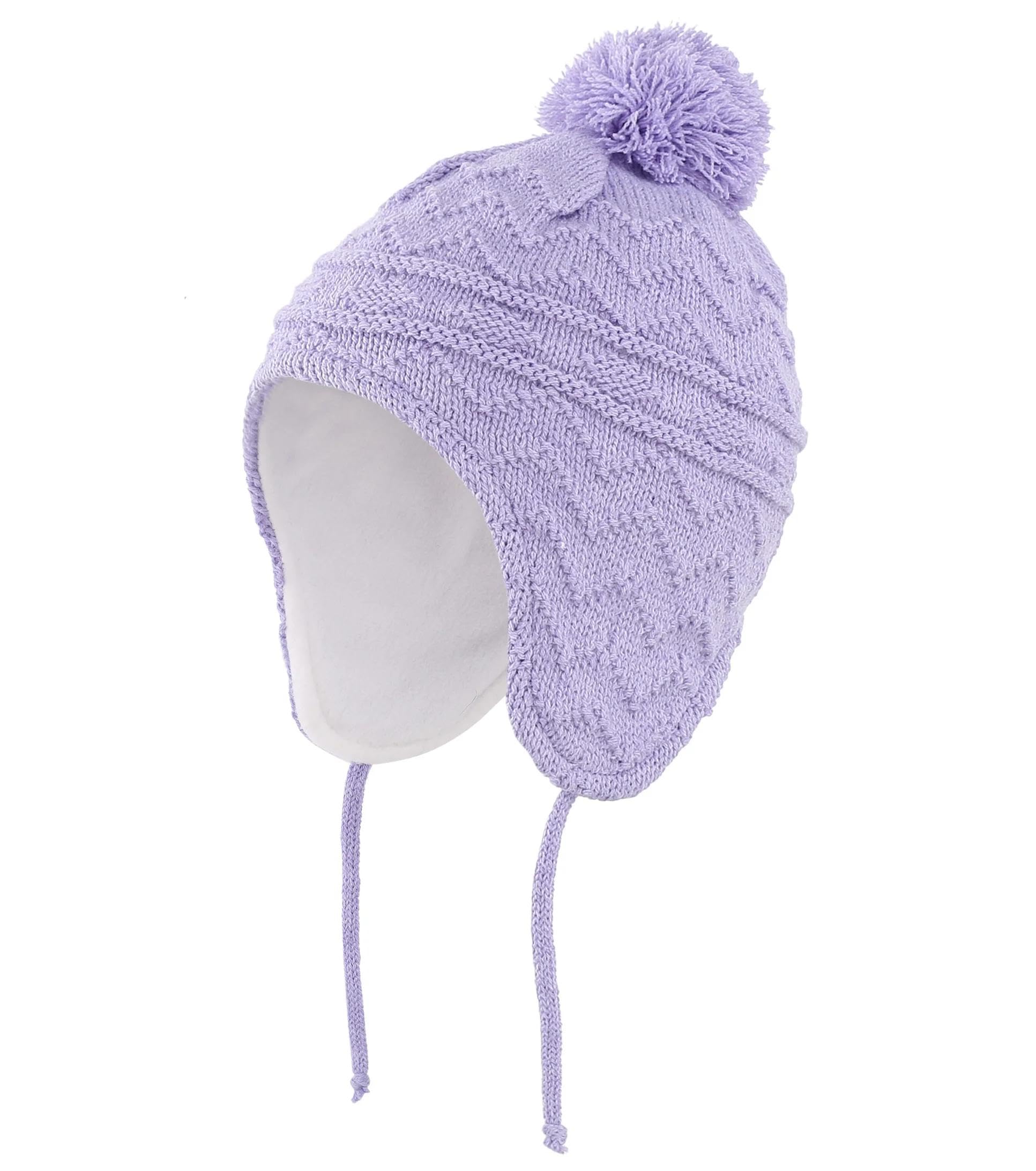 Casquettes Bonnets Chapeaux Bonnet Tricoté Bonnet Chapeau Bonnet Tricoté pour Enfant en Bas Âge, Garçon Et Fille, avec Cache-Oreilles Et Pompon, Violet Clair, M1T-3T