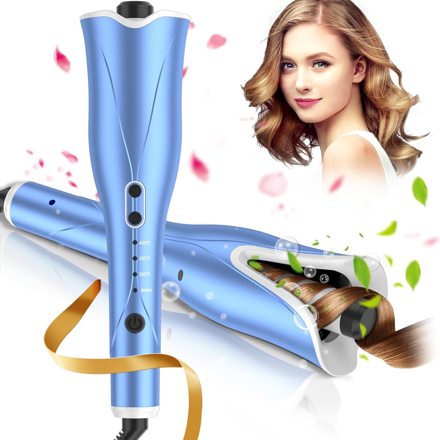 Automatic Curling Iron Auto Hair Curler with 1 Large Rotating Barrel Adjustable Temps Timer Anti-Tangle Anti-Scald Fast Heating