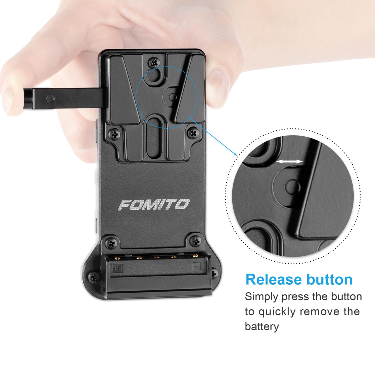 FOMITO NP-F970 F750 F550 Attrappe Akku auf V-Mount Platte Netzadapter für Kamera Monitor Neewer F100 FEELWORLD FW568 F5 T7, LED-Videoleuchte CN160 CN216 YN300 II YN-600 W260