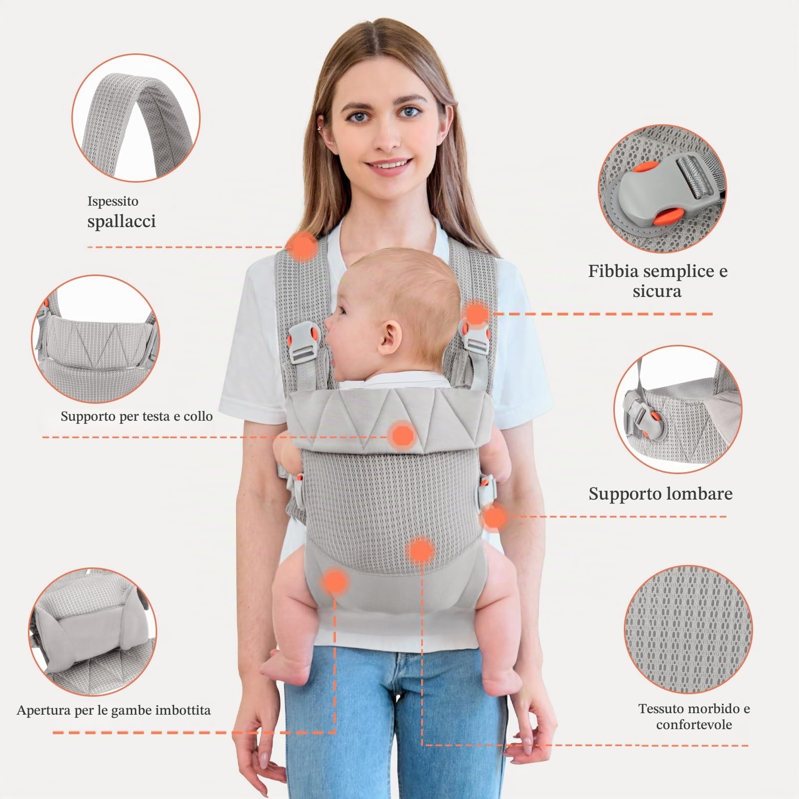IULONEE Ergonomico Marsupio per Neonati Regolabile Porta Bebè Portabebè per Neonato Baby Carrier Wrap Confortevole Bambini marsupio per Toddler Bebè Neonato Grigio