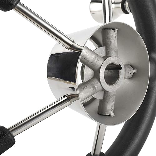 Miniatura 6 de NovelBee Volante de acero inoxidable de 11-1/2 pulgadas con 5 radios para barco de destructor marino con espuma de poliuretano negra (con perilla)