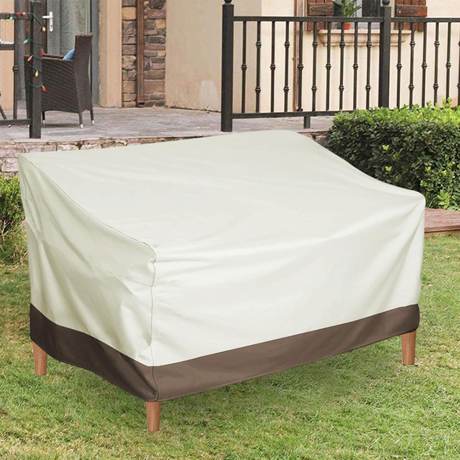 Premium Patio Bench Cover Waterproof UV-Resistant Oxford Fabric Protector for Outdoor Sofa Garden Furniture, All-Weather Windproof Design, Universal Fit with Storage Bag(Black)