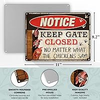 Vista 2 de Letreros de advertencia de pollo para gallinero divertido al aire libre – Mantén la puerta cerrada sin importar lo que digan los pollos de aluminio