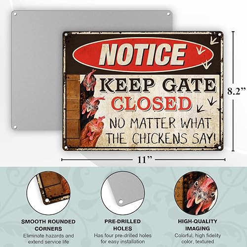 Miniatura 2 de Letreros de advertencia de pollo para gallinero divertido al aire libre  Mantén la puerta cerrada sin importar lo que digan los pollos de aluminio,