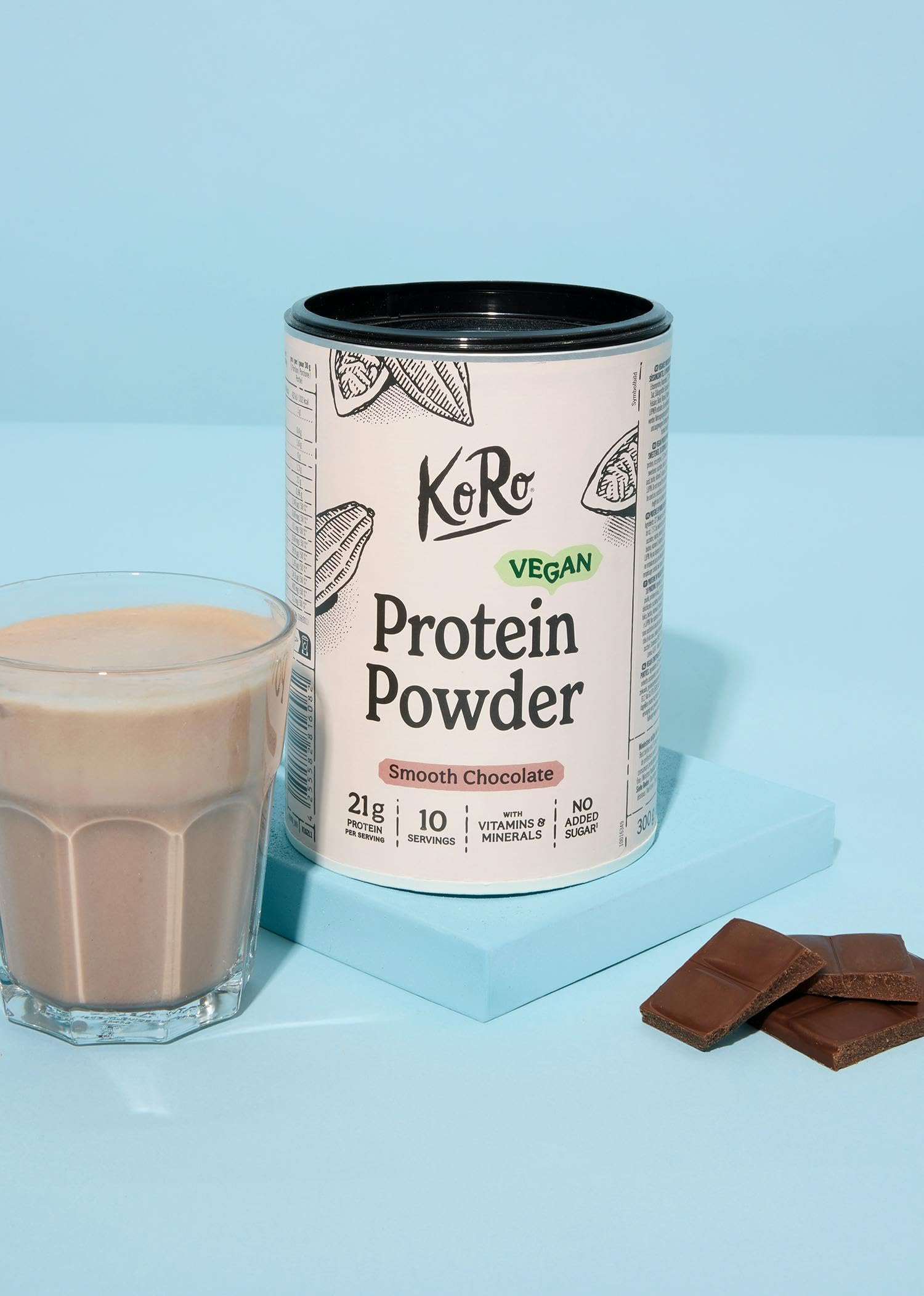 KoRo - Vegan Protein Powder Smooth Chocolate 300 g - Aus Reis-, Erbsen- und Sojaprotein - Cremig-süß im Geschmack - Proteinreich