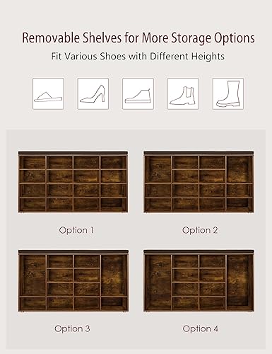 Miniatura 169 de DINZI LVJ Banco organizador de zapatos con cojín, zapatero de 9 cubos y estantes ajustables, multifuncional, para salas de estar, dormitorio, Gris