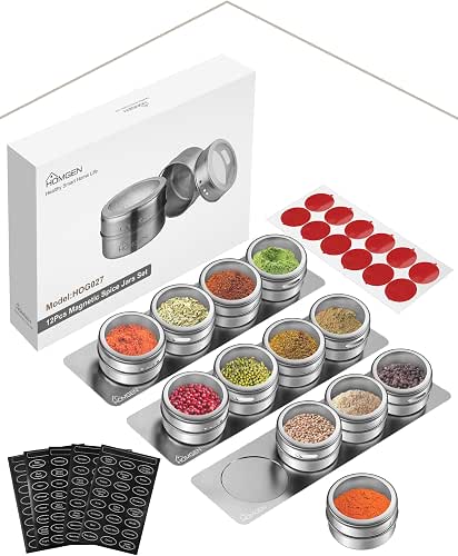 HOMGEN Gewürzdosen Magnetisch 12 Stück Edelstahl Gewürzgläser Set Magnet 100ml
