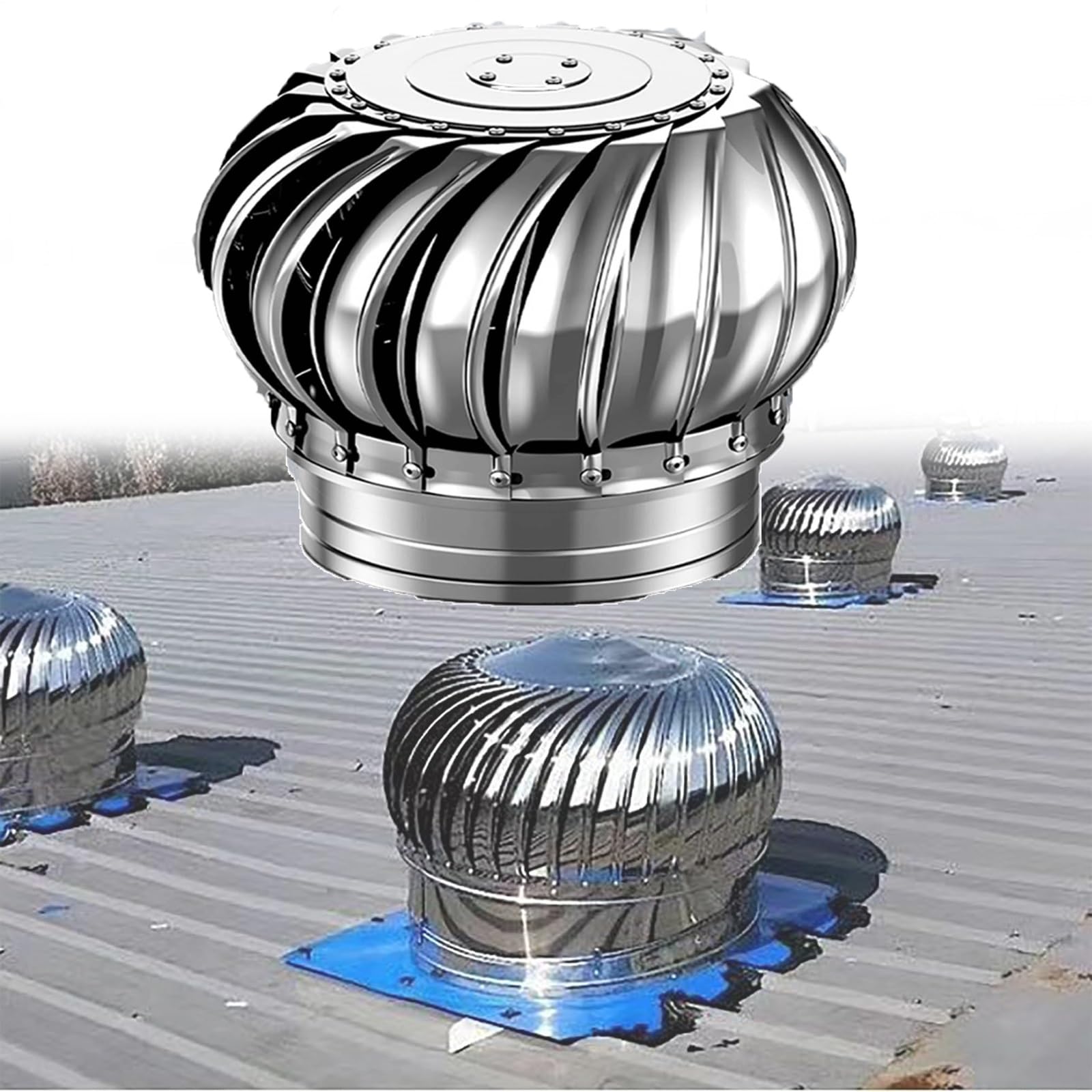 SDCFFC 450mm/18in, 304 Stainless Steel Exhaust Cap Roof Flue Vent, Chimney Cowl Air Vent Attic Ventilator Fan, Easy to Install