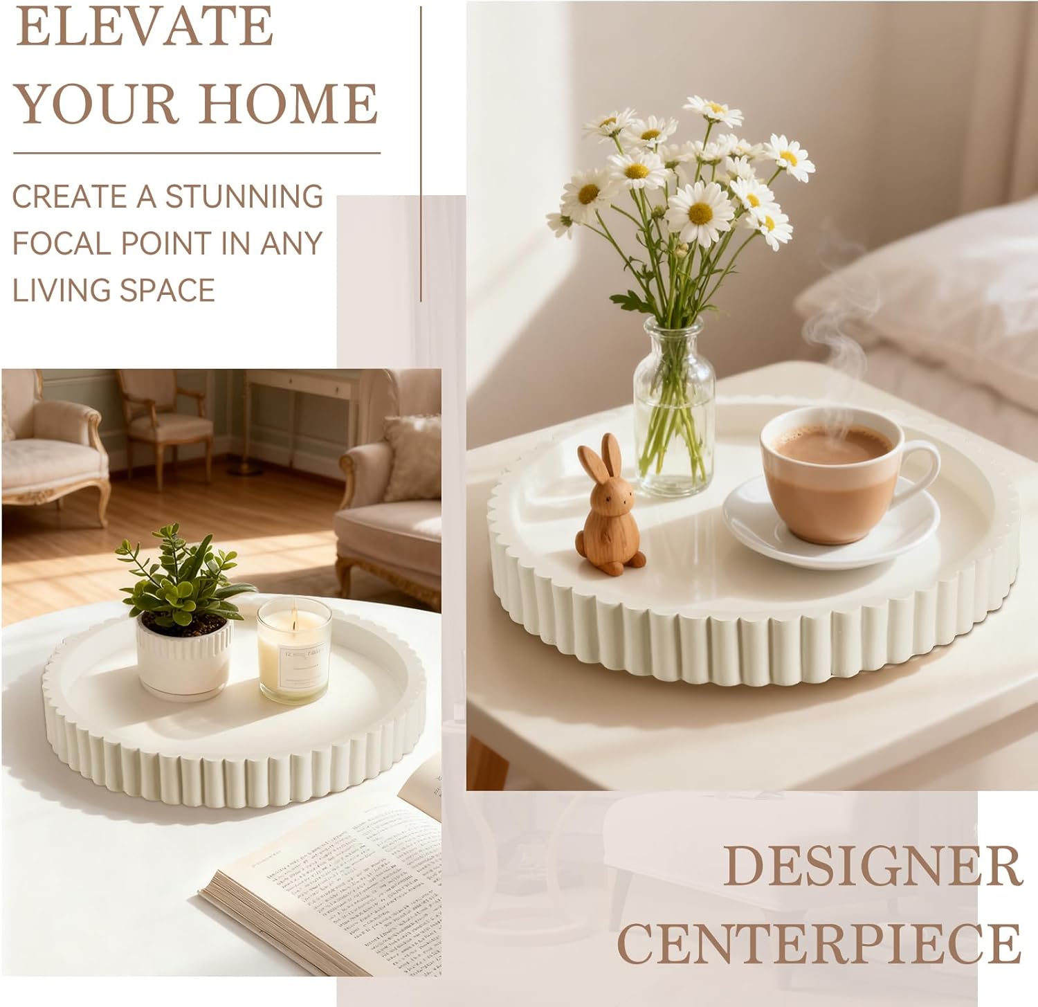 Decorative Tray for Coffee Table Decor - Concrete Round Tray Home Decor - Bandejas Decorativas - Circle Coffee Table Centerpiece