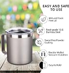 Volhoply 14oz Insulated Stainless Steel Coffee Mug with Leakproof Lid,Double Wall Vacuum Travel Coffee Cup with Handle,Reusable Metal Cups Tumbler,Camping Mugs Keep Hot/Cold(Gray,1)