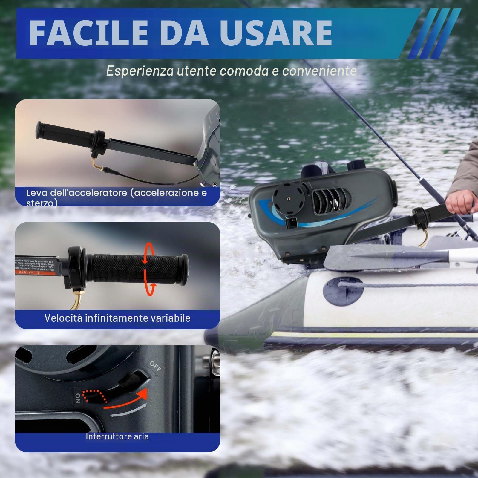 MINRS Motore fuoribordo a benzina, 3,5 Ps, 2 tempi, 49 cc, motore fuoribordo professionale, raffreddamento a mezza acqua, raffreddamento a metà aria, risparmio di carburante, avviamento manuale per