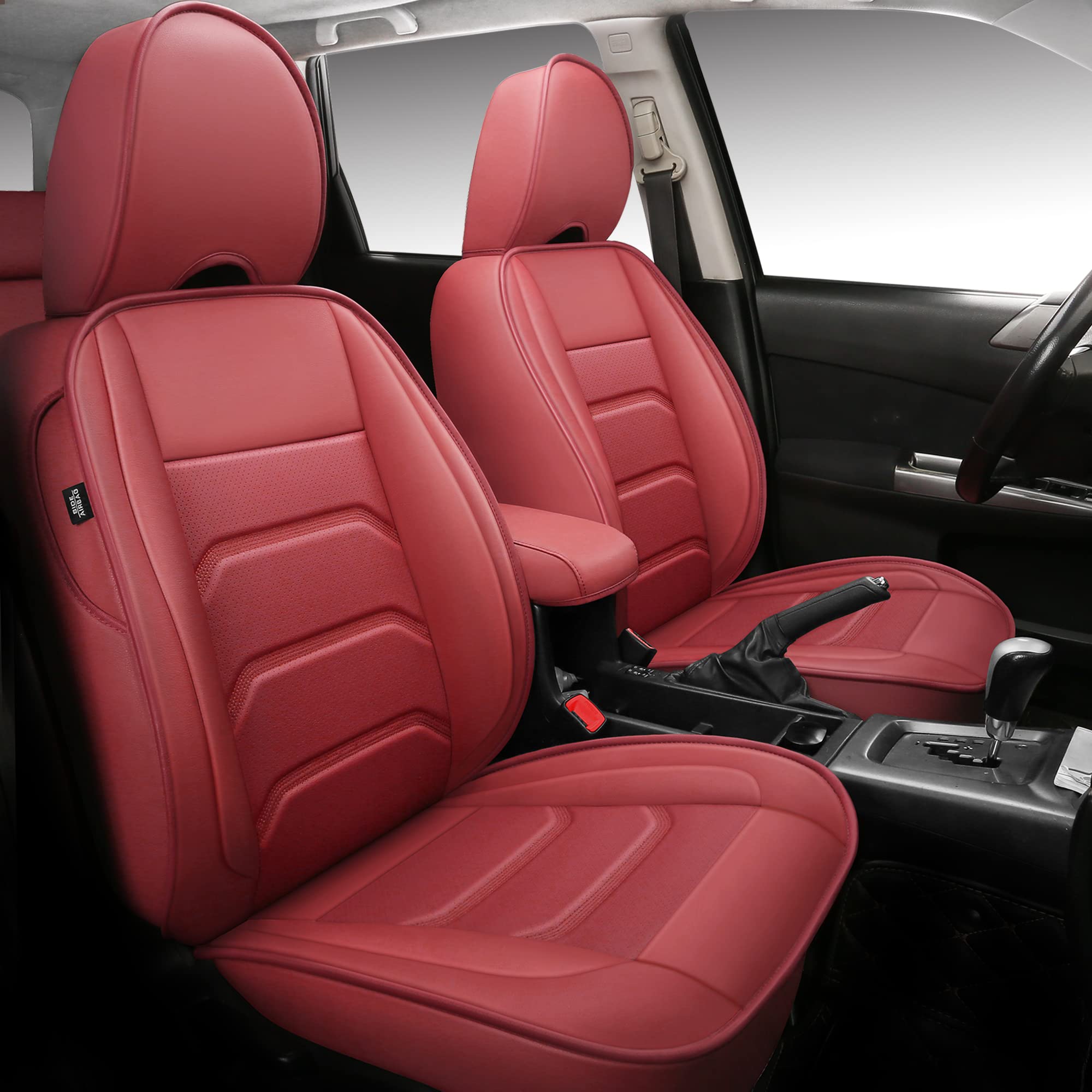 Isen-CoverAuto Full Coverage Faux Leather Custom Car Seat Covers Full Set Fit for Subaru Forester (Subaru Forester 2014-2018, Wine Red)