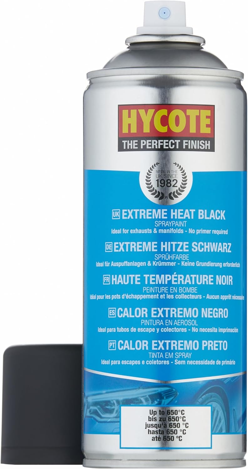Hycote High Temp Spray Paint, Black 400ml (Pack of 6) – VHT Heat Resistant up to 650°C – Matt Finish for Exhausts, BBQs, Manifolds & More – Self-Priming, Durable, Petrol & Oil Resistant, 13.5 Oz