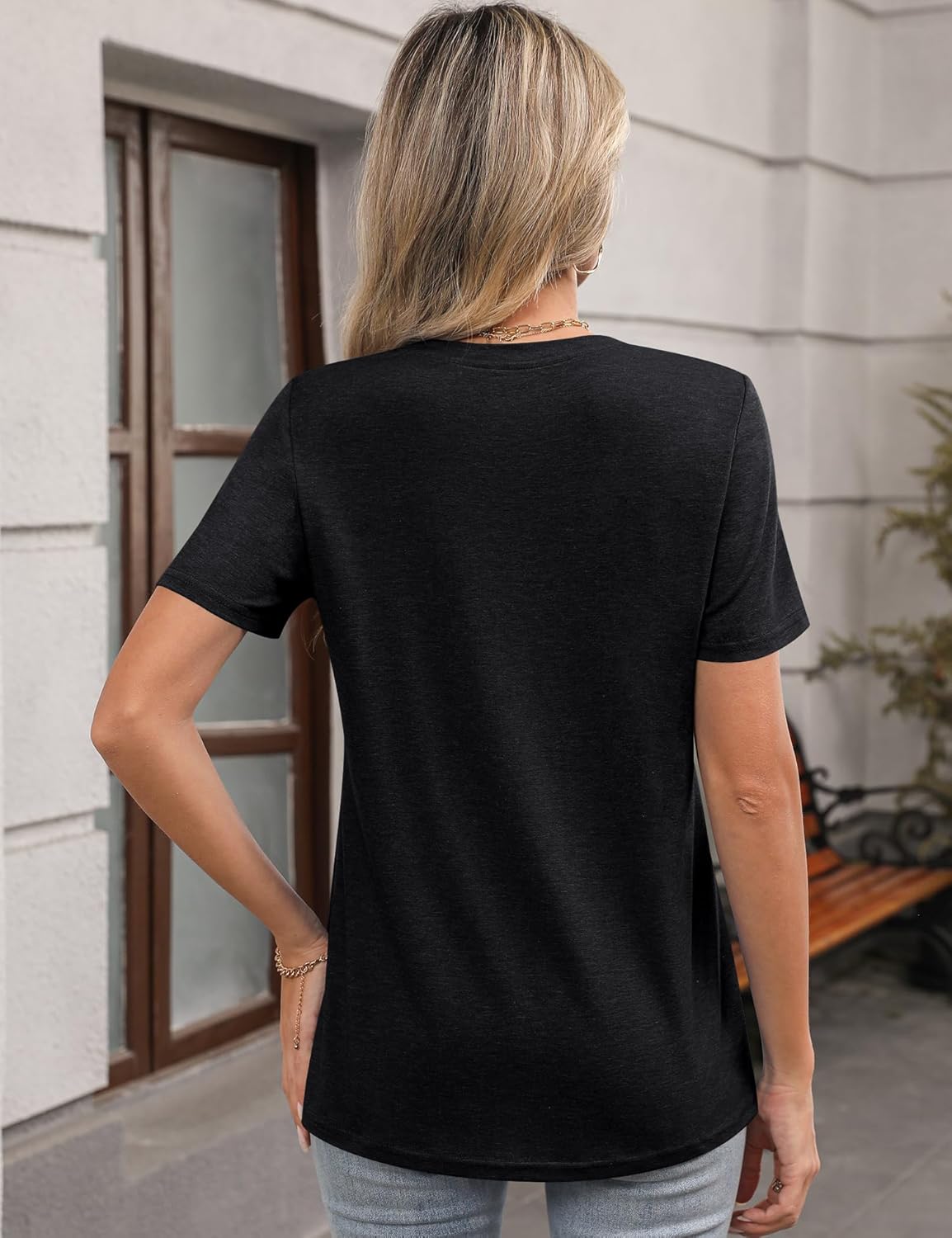 LOMON Womens Summer Tops 2025 Crew Neck Short Sleeve Pleated Tops Blouses Spring Fashion - Image 3