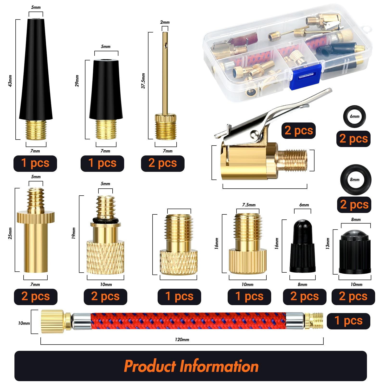 Adattatore Valvola Bici 21 Pezzi Set per Presta SV DV AV Pompa Bicicletta Compressore Aria Kit Gonfiaggio