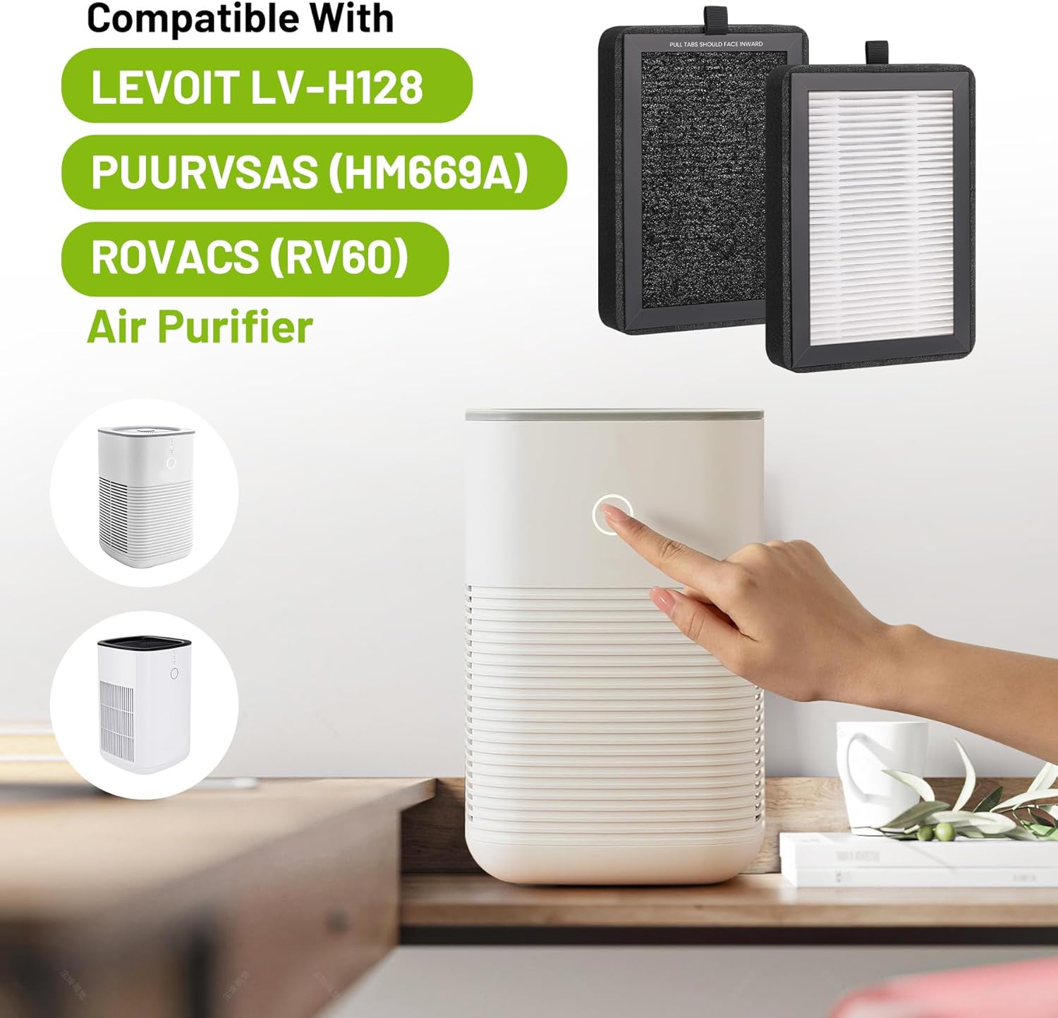 6 Pack LV-H128 Replacement Filter for Levoit Air Purifier, Compatible with LV-H128 / PUURVSAS (HM669A) / ROVACS (RV60) Air Purifier, 3 in 1 True HEPA Filtration System