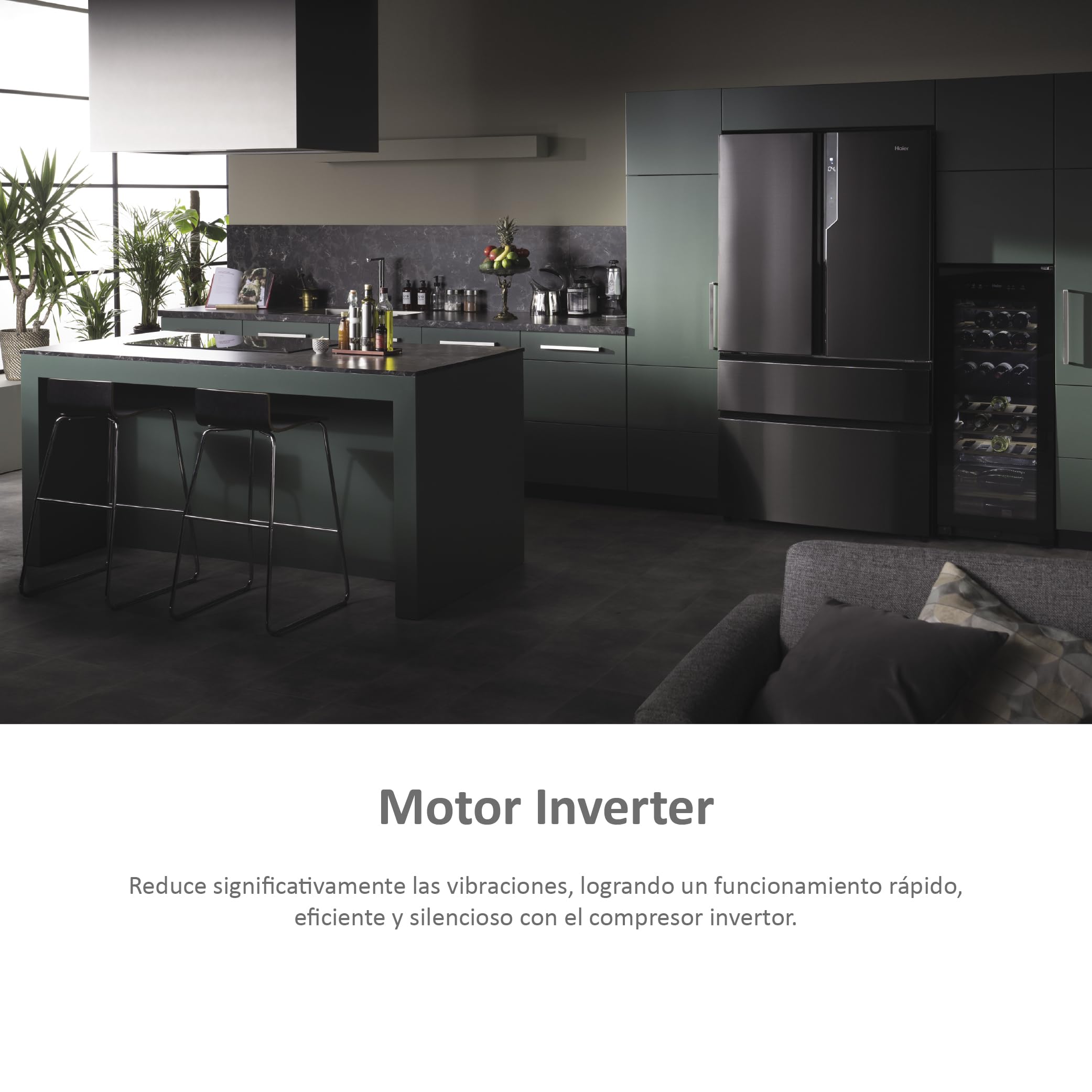 Haier FD 100 Series 7 HB26FSNAAA - Frigorífico, Puerta Francesa, Fabricación de Hielo Automática, Tecnología Antibacterias, Motor Inverter, Ancho 100cm, Capacidad XXL,Total No Frost, Titanium