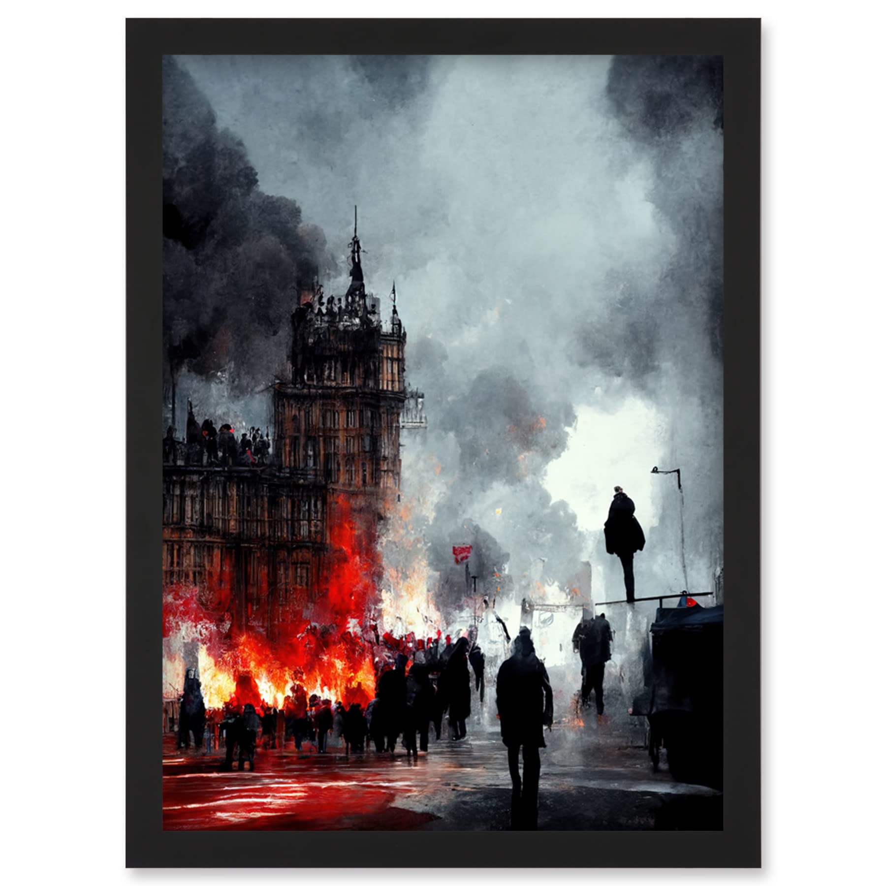 Anarchy Civil Unrest Punk Rioting UK Houses Parliament Framed Wall Art Print A4 - Artery8