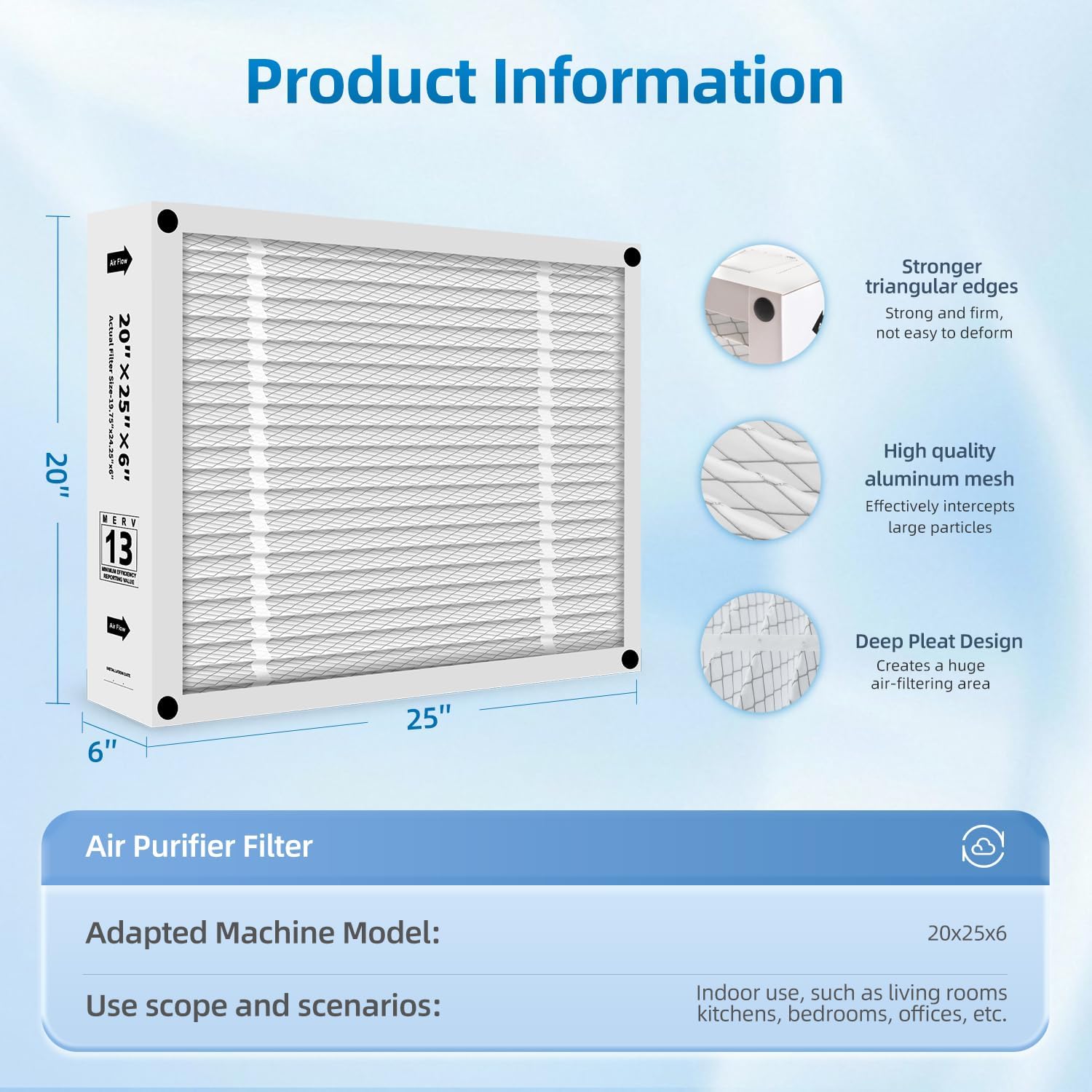 20x25x6 Furnace Filter MERV 13 Compatible with AprilAire 201 Space-Gard 2200 2250, Foldable Actual: 19.75 x 24.25 x 6,2-Pack