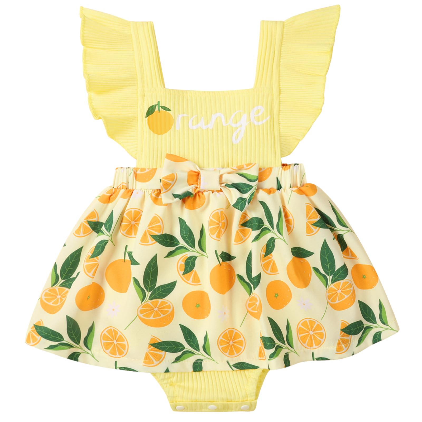 Valcatch Baby Girl Dress Newborn Sleeveless Romper with Ruffle Infant One Piece Bodysuit First Birthday Outfit Summer Clothes Yellow Orange