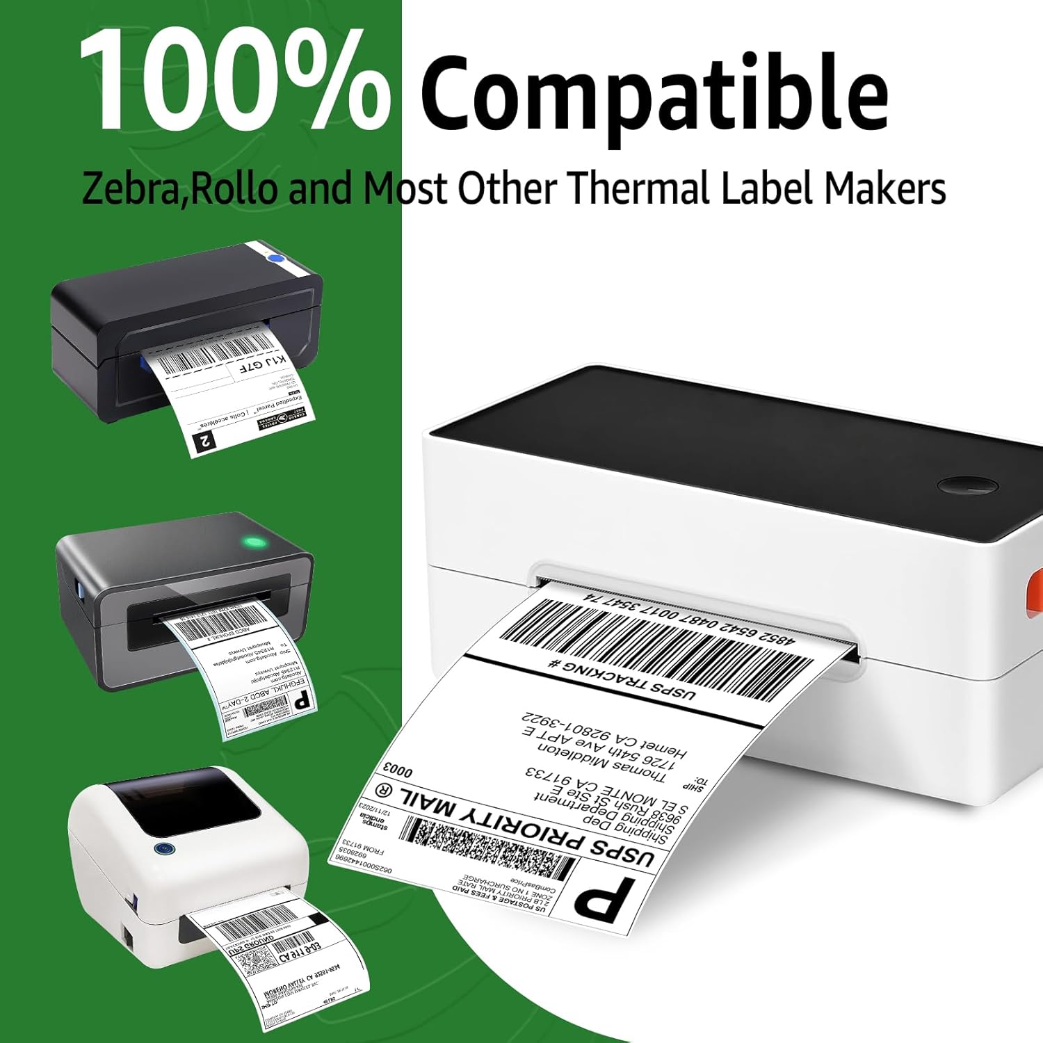 2 Rolls 4x6 Direct Thermal Labels, 500 Labels/Roll, Perforated Address Shipping Labels, Compatible for Zebra Rollo and Eltron Thermal Label Printers
