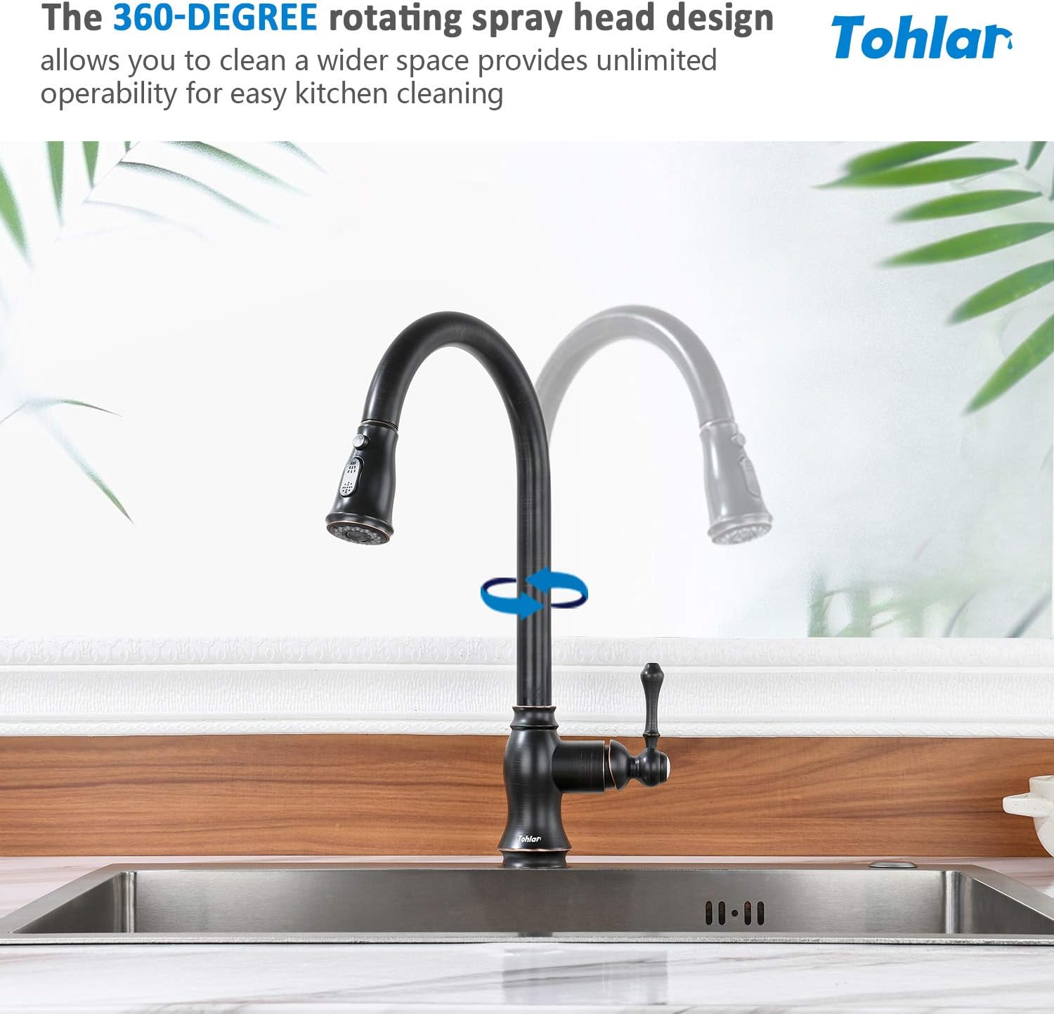 Tohlar Oil Rubbed Bronze Kitchen Faucet, Kitchen faucets with Pull Down Sprayer, Bronze Kitchen Faucet, Kitchen Faucet Bronze with Deck Plate, Single Handle Kitchen Faucet