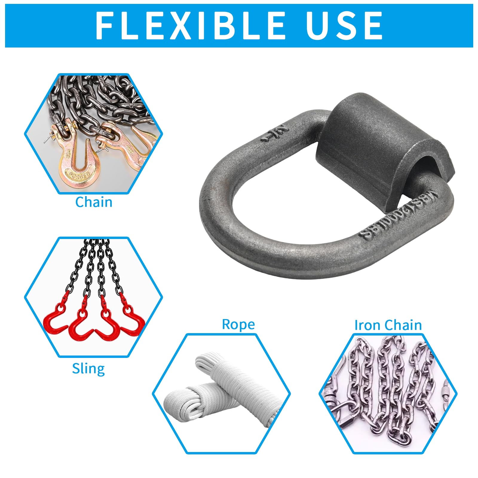 8 Stück robuster, geschmiedeter D-Ring, MBS: 5,4 kg, 1,27 cm, D-Ring, Anhänger-Ankerring mit Schweißclip, passend für Anhänger, LKW, Ladung, Wohnmobil, ATV-Spanngurte (8)