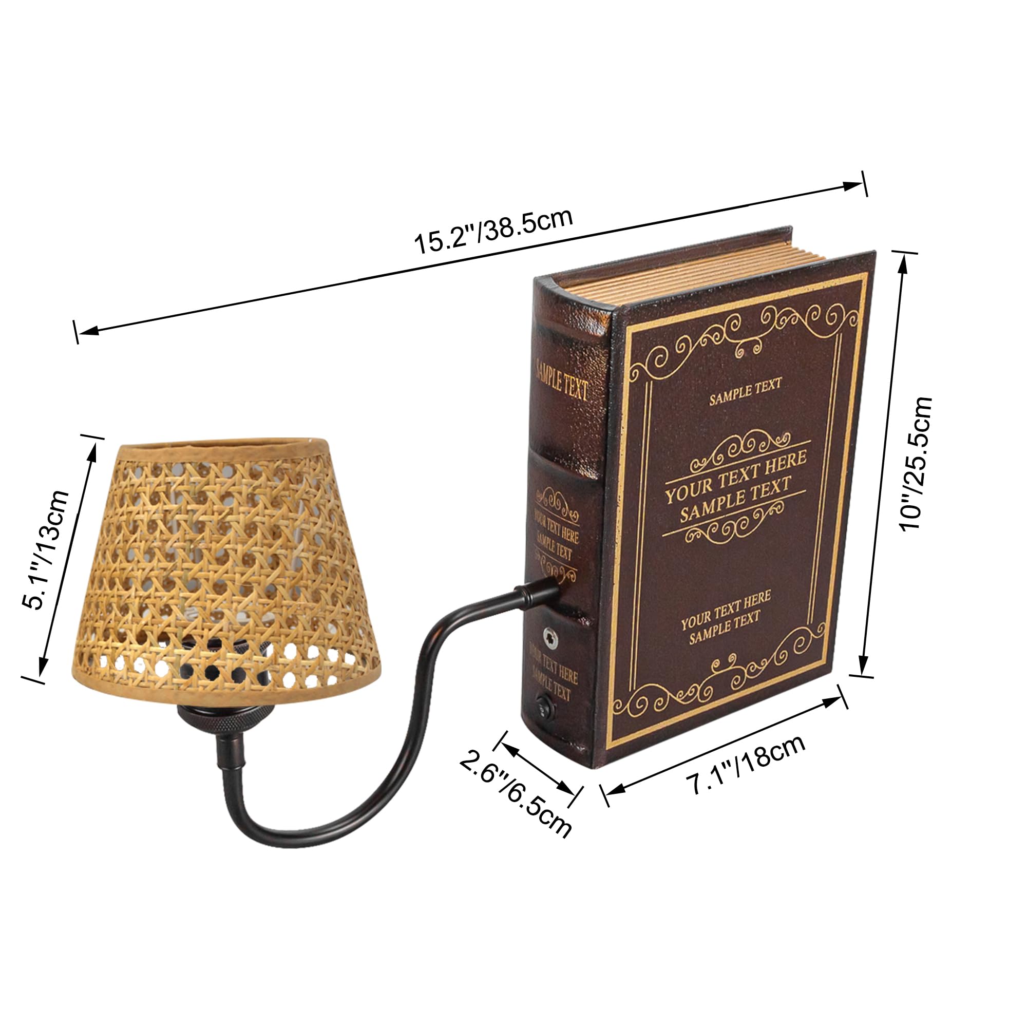 LED Buchlampe mit Fernbedienung, Vintage Dimmbar Nachttischlampe mit Stoffschirm 1xE27-Fassung, Wiederaufladbare Tischlampe Zeitschaltuhr für Nachttisch Beistelltisch DZ0317