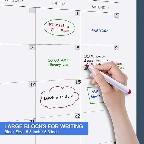 Miniatura 5 de Calendario mensual de pared, calendario grande de borrado en seco y húmedo de 48 x 36 pulgadas para pared, calendario de pared sin fecha, calendario